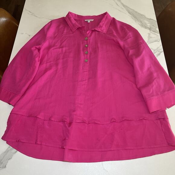 John Mark Womens Blouse Tunic Size XL Bright Fuchsia Button Detail Pleated Back - Picture 1 of 13